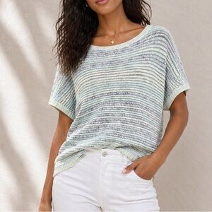 Pure Jill Light Blue & Cream Striped Knit Top